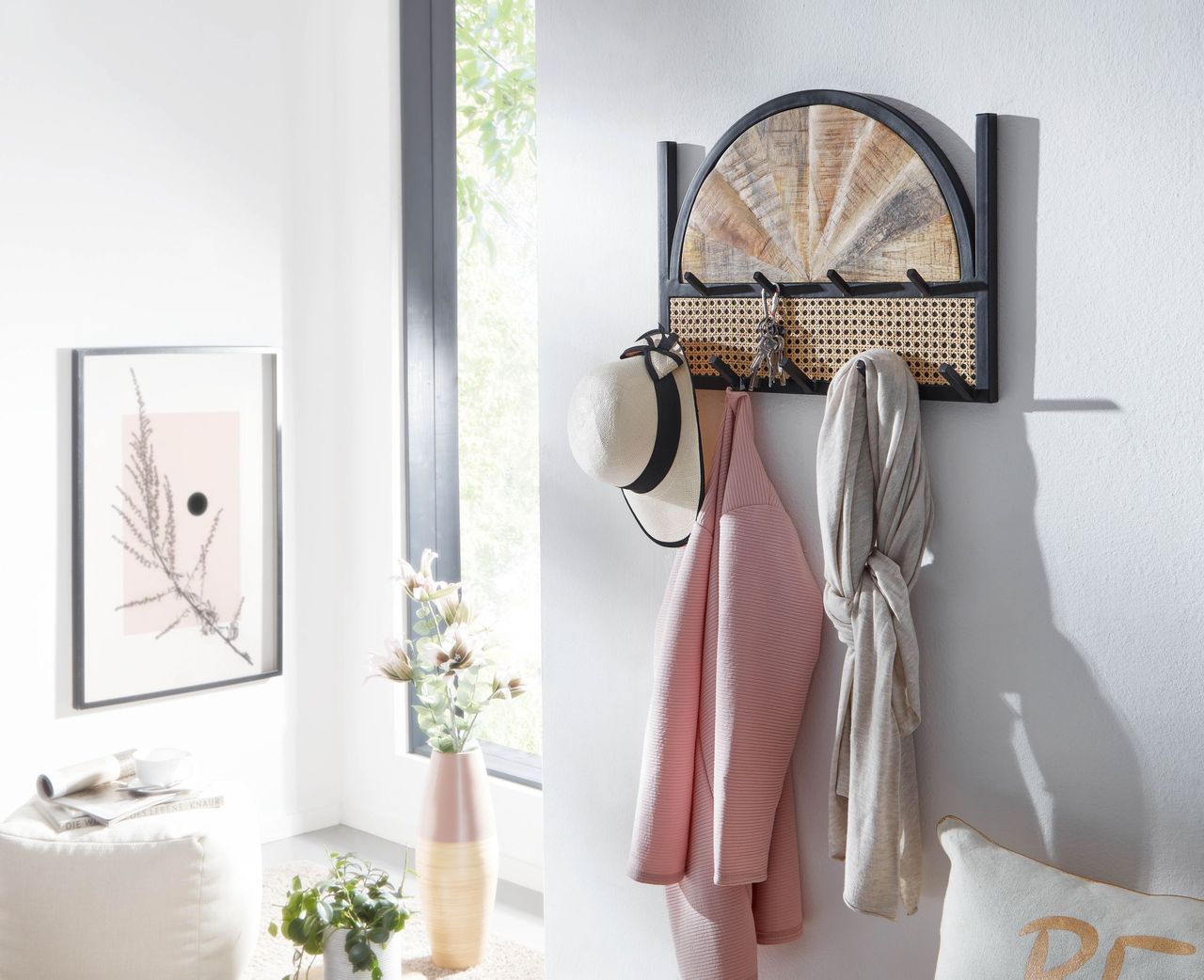 Skyport WOHNLING Wandgarderobe Massivholz 53x40x7,5cm Garderobe Flur Hakenleiste Paneel