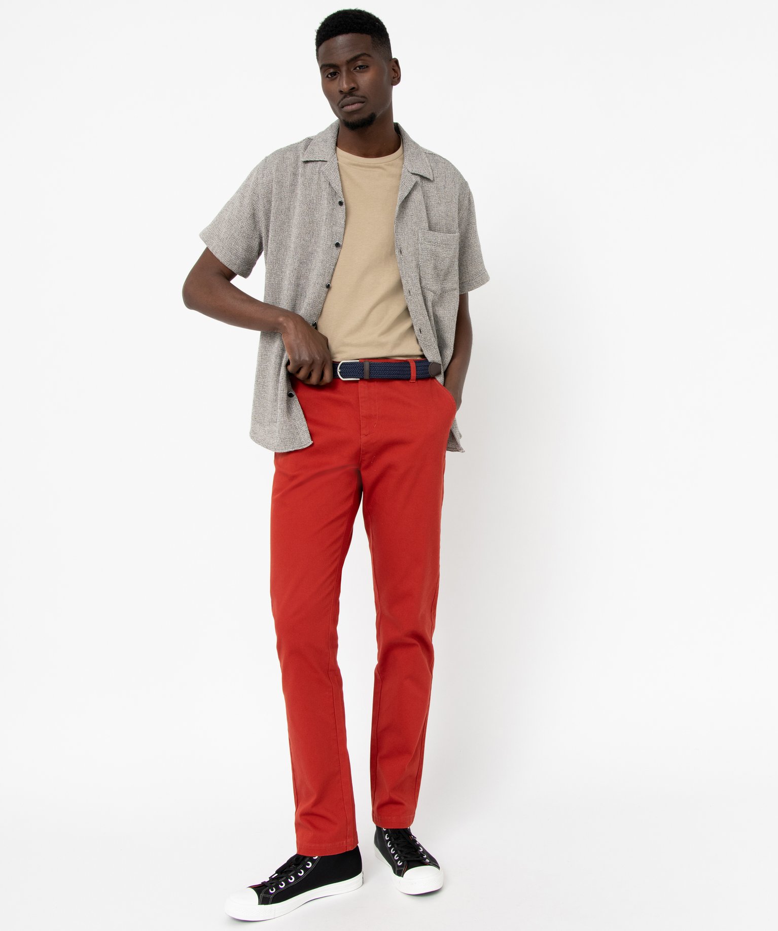 Pantalon en coton homme avec ceinture tressée violet | GEMO