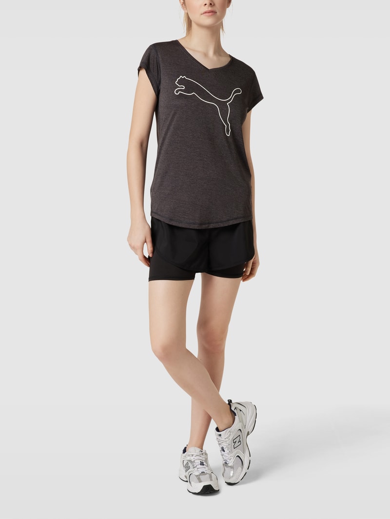 T-Shirt mit Label-Print Modell 'Heather' in dunkelgrau meliert