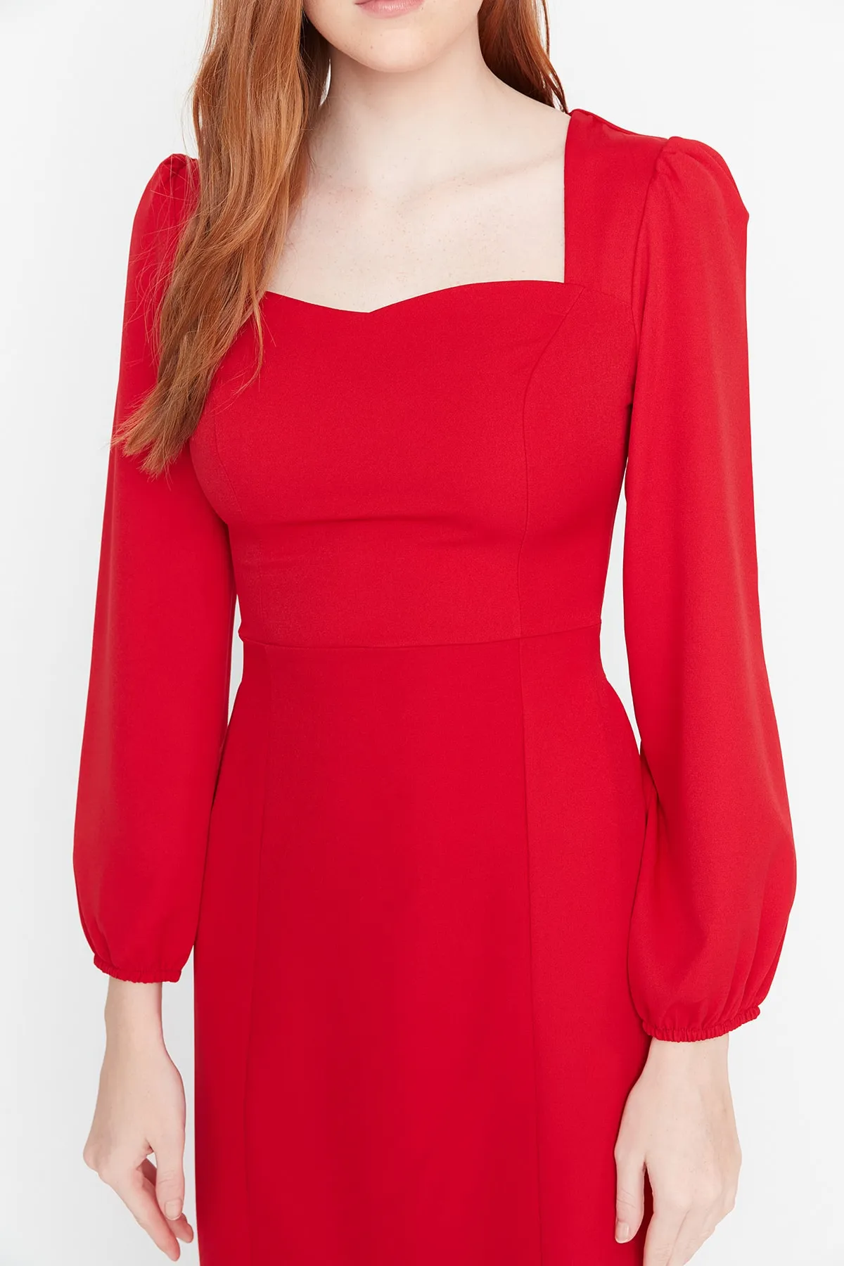 Trendyol Collection  Rotes, detailliertes Webkleid mit Krawatte TWOAW23EL00895