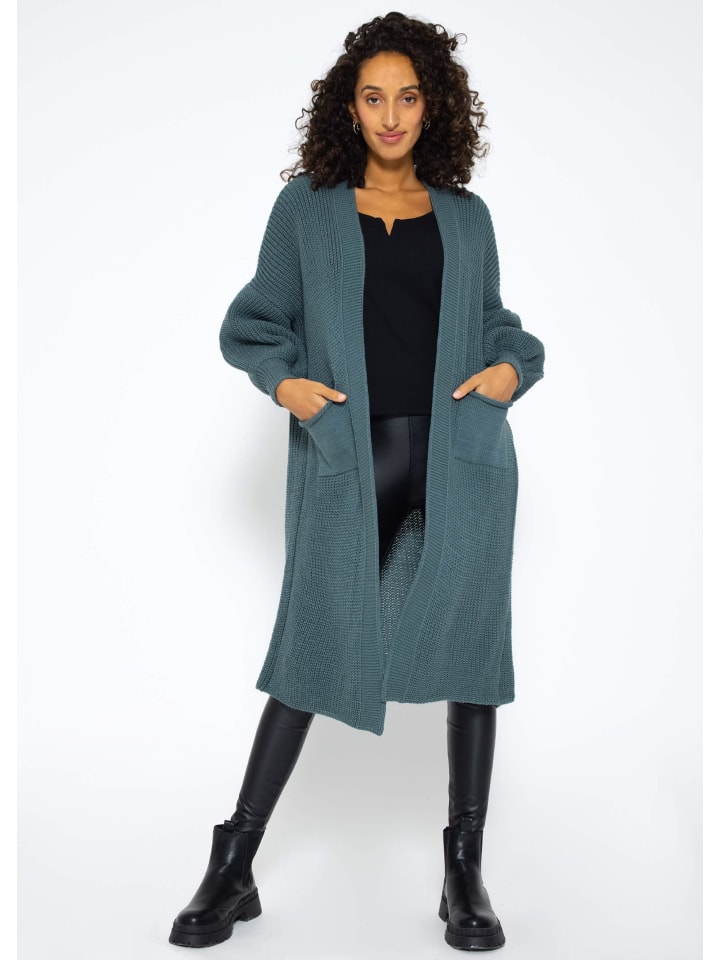 SASSYCLASSY Maxi Strick-Cardigan in Petrolgrün günstig kaufen