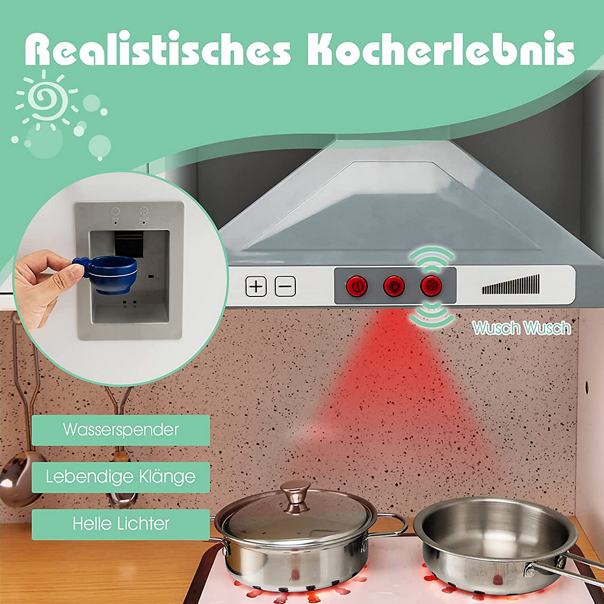 Spielküche mit Sound & Licht inkl. Hocker & Spielzubehör