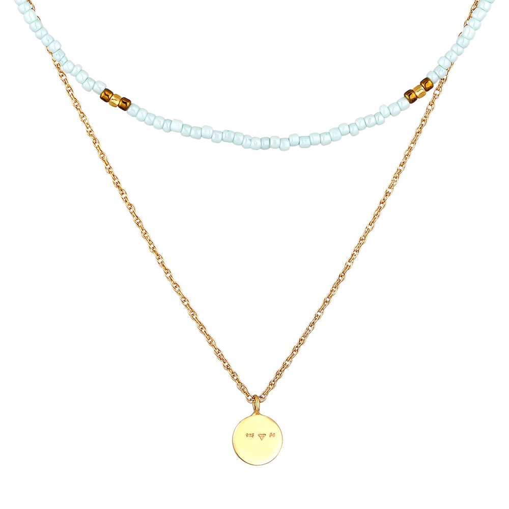 Elli Elli Collier Femmes Choker Couches Perles Soleil en argent sterling 925 plaqué or collier
