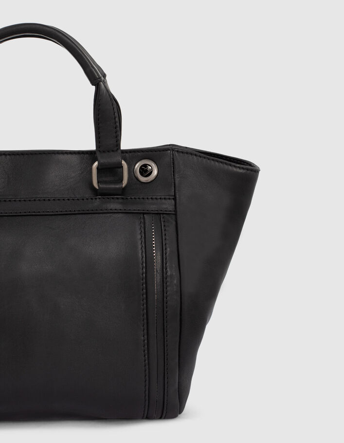Sac cabas cuir noir LE 1440 MEDIUM NOIR matelassage chevrons femme