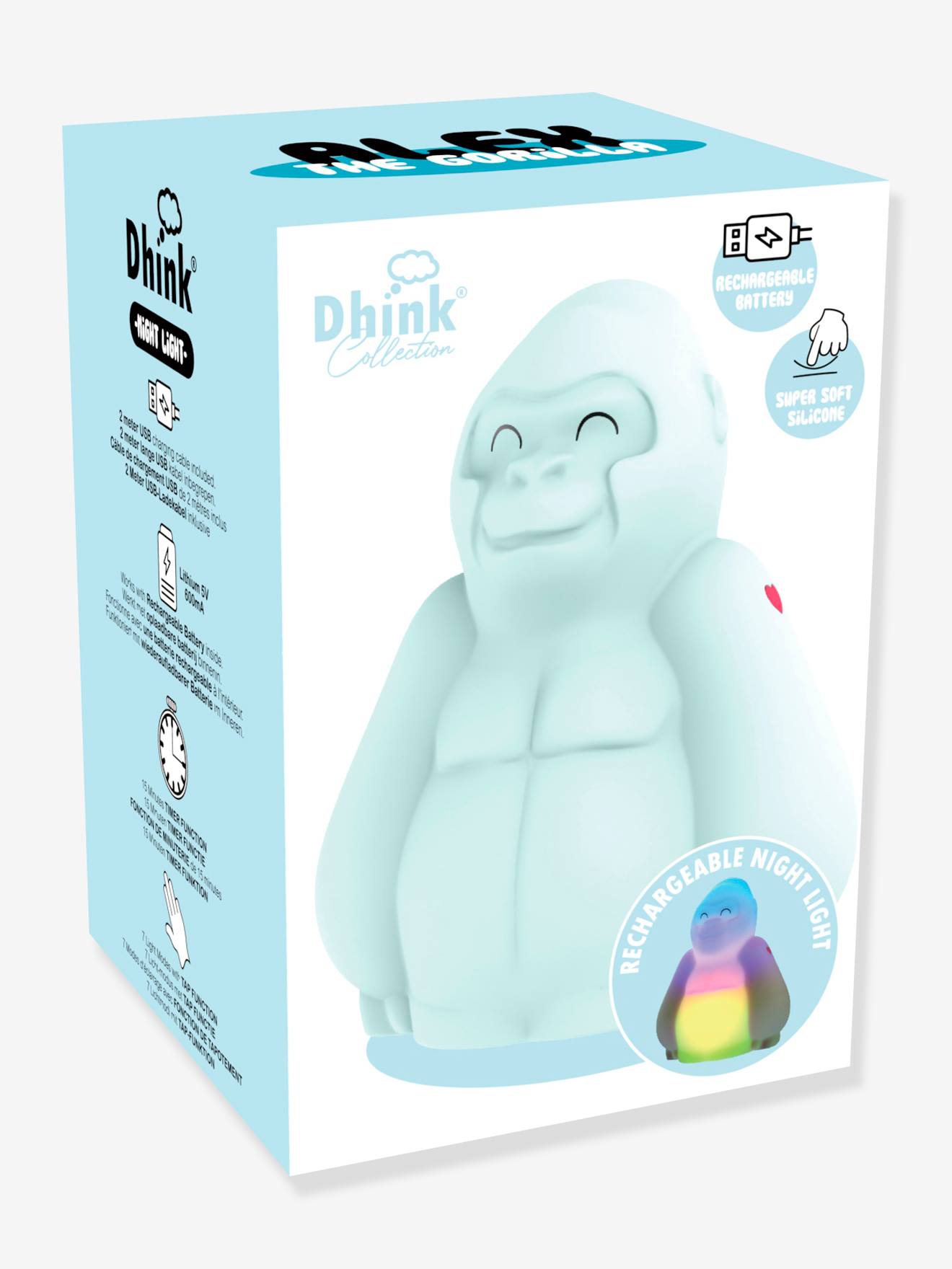 Softes Kinderzimmer Akku-Nachtlicht Gorilla ALEX DHINK - blau