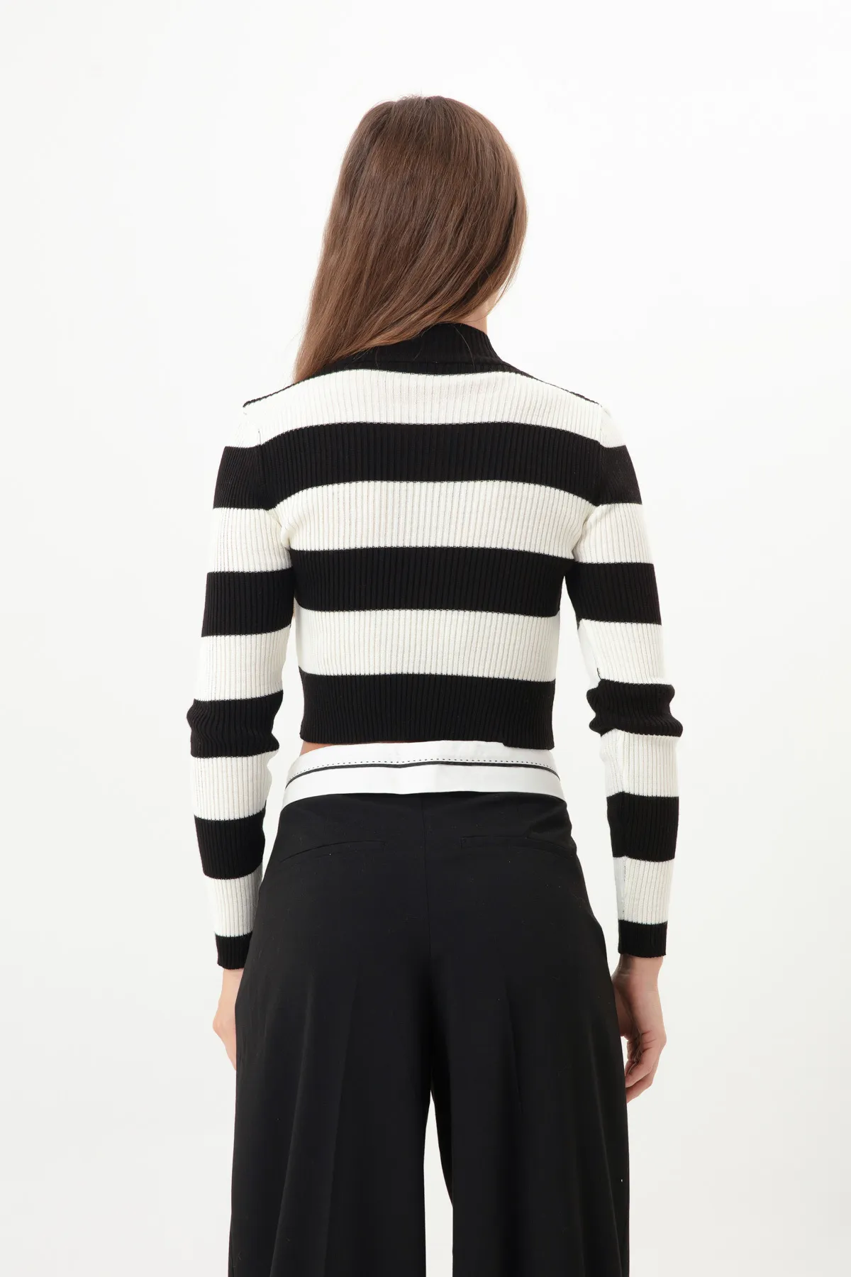 Lafaba  Schwarz gestreifter Crop-Strickpullover aus Lycra für Damen