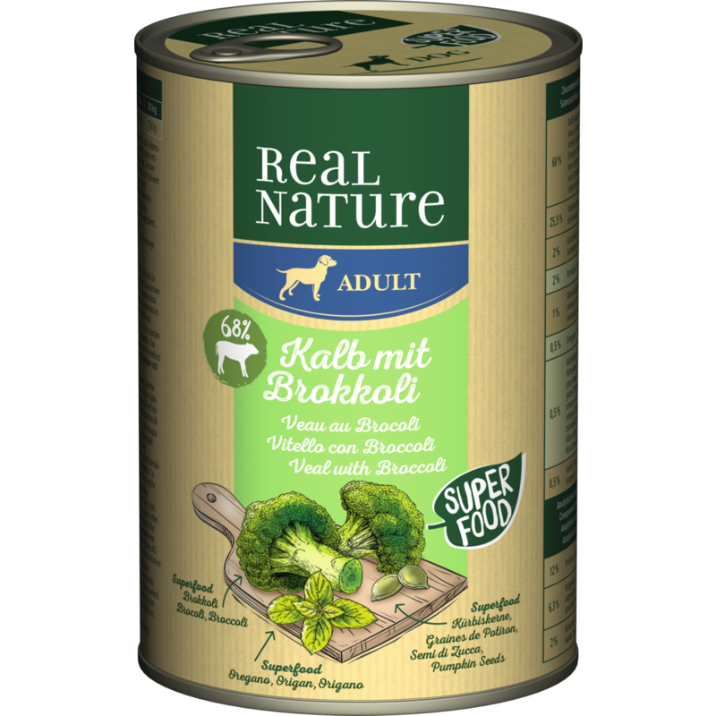 REAL NATURE Hundenassfutter REAL NATURE Superfood Adult Kalb mit Brokkoli 12x400 g