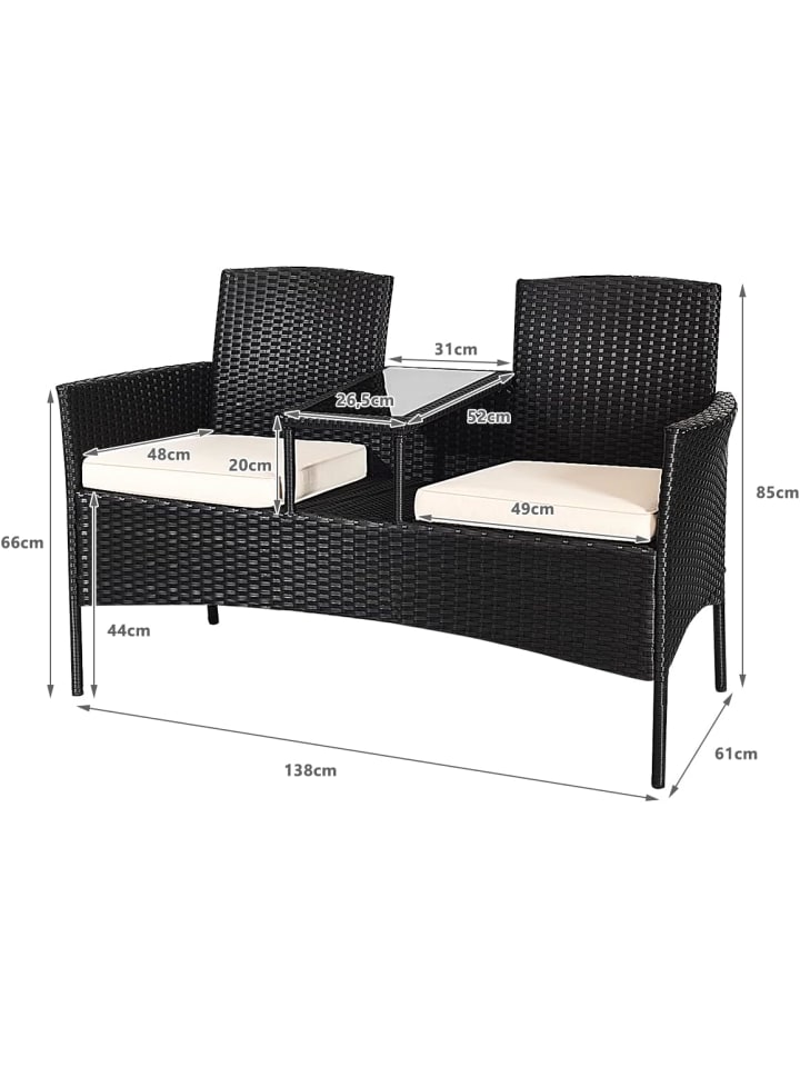 COSTWAY 2-Sitzer Gartenbank Set mit Tisch & Kissen in Weiß günstig kaufen onesize