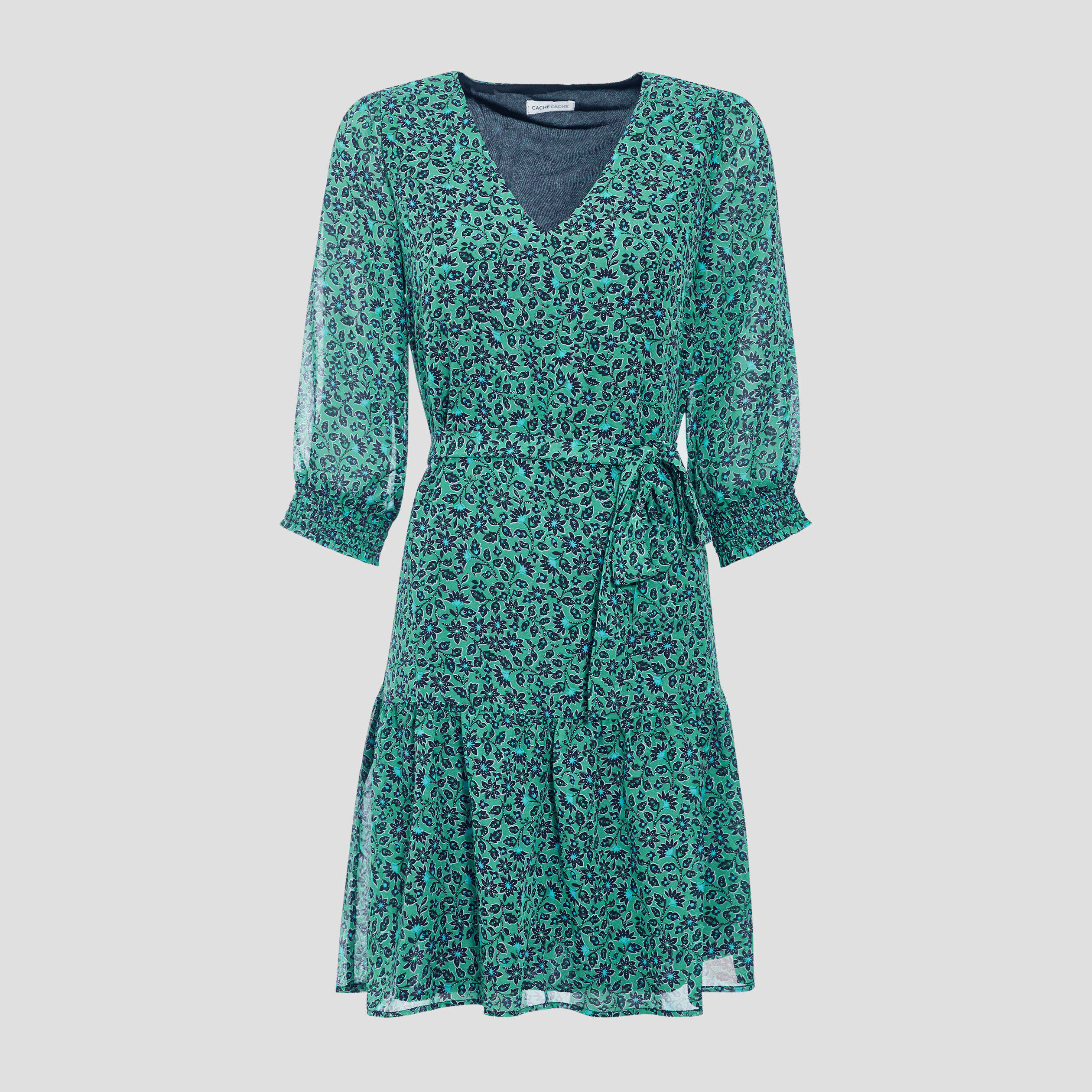 Robe évasée ceinturée vert femme | Cache Cache