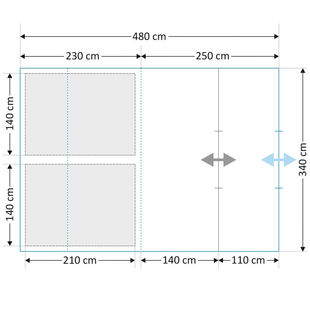 CampFeuer Tunnelzelt Zelt Multi für 4 Personen, Blau/Sand, Tunnelzelt 5000 mm Wassersäule, Personen: 4