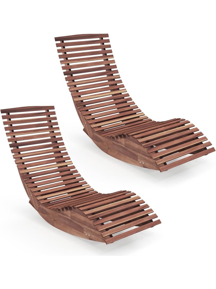 COSTWAY 2er Set Sonnenliege ergonomisch in Hellbraun günstig kaufen onesize