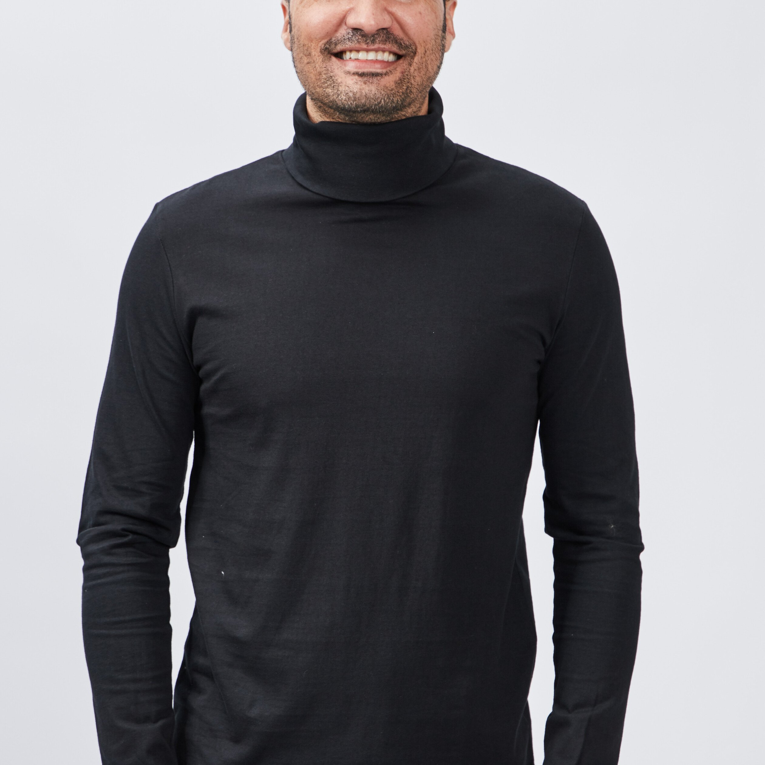 T-shirt col roulé manches longues noir homme | La Halle