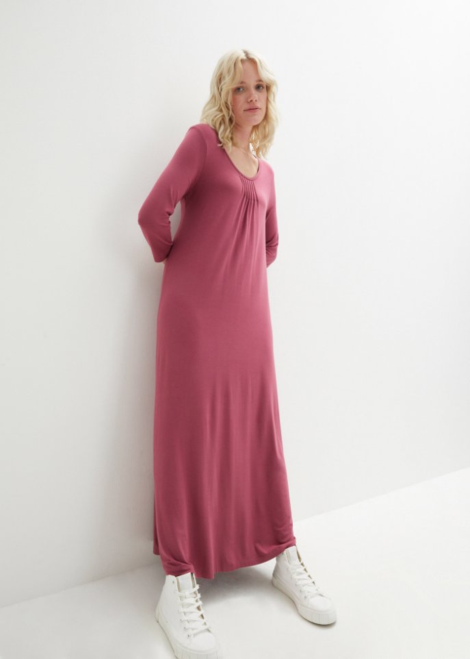 Viskose-Maxikleid in leichter A-Linie, 3/4 Arm