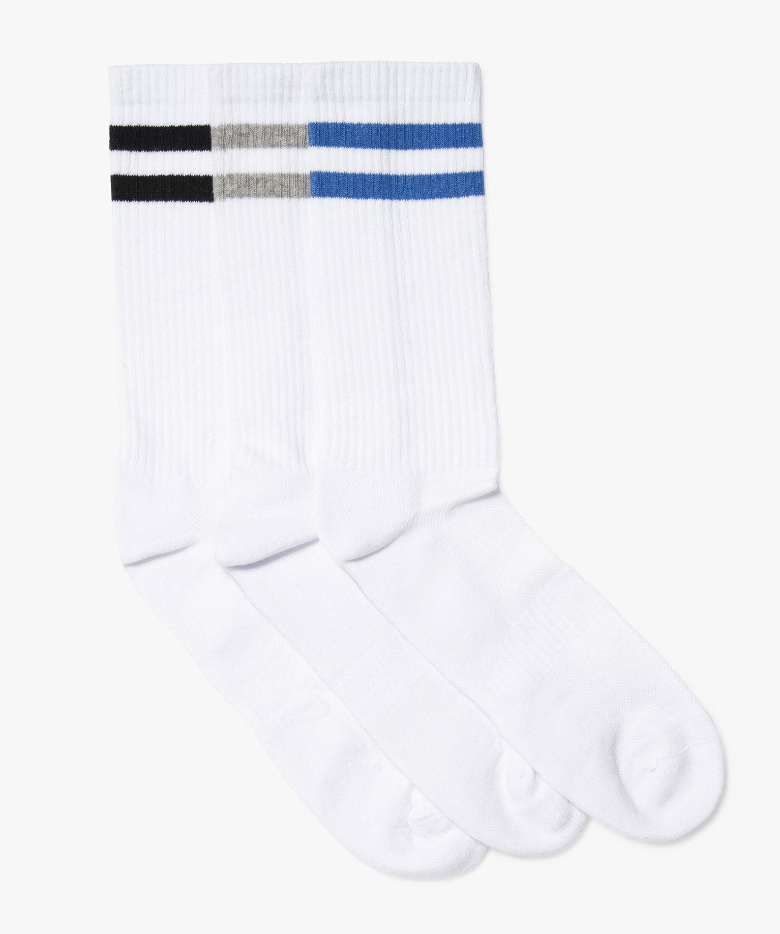 Chaussettes homme tige haute ctelée et rayée spécial sp... blanc | GEMO