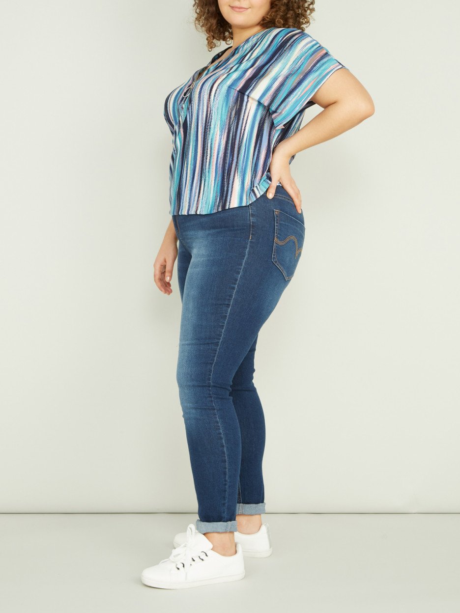 Jeans slim taille ajustable denim brut femme grande taille | La Halle
