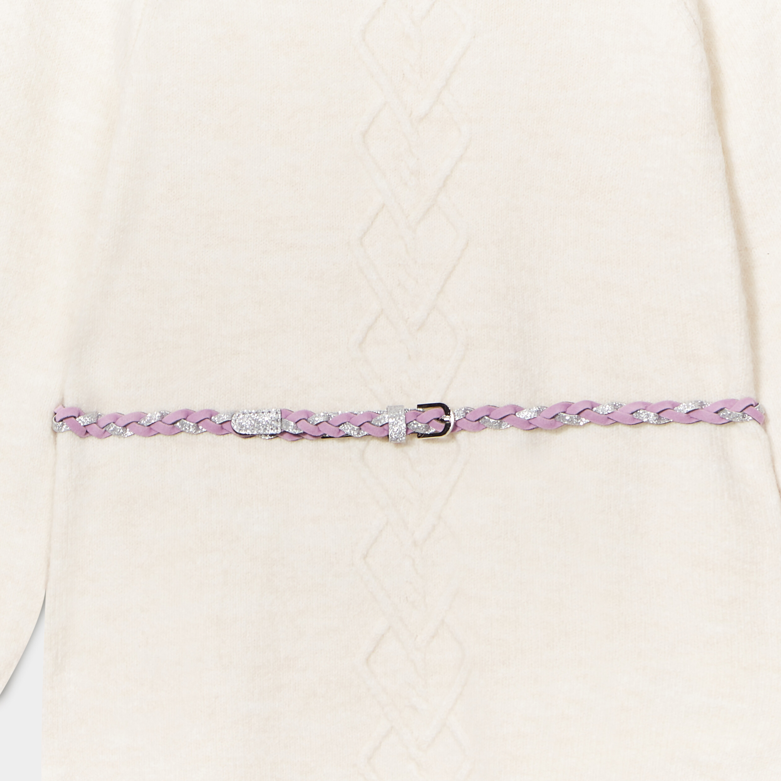 Robe pull avec torsades et ceinture beige fille | La Halle