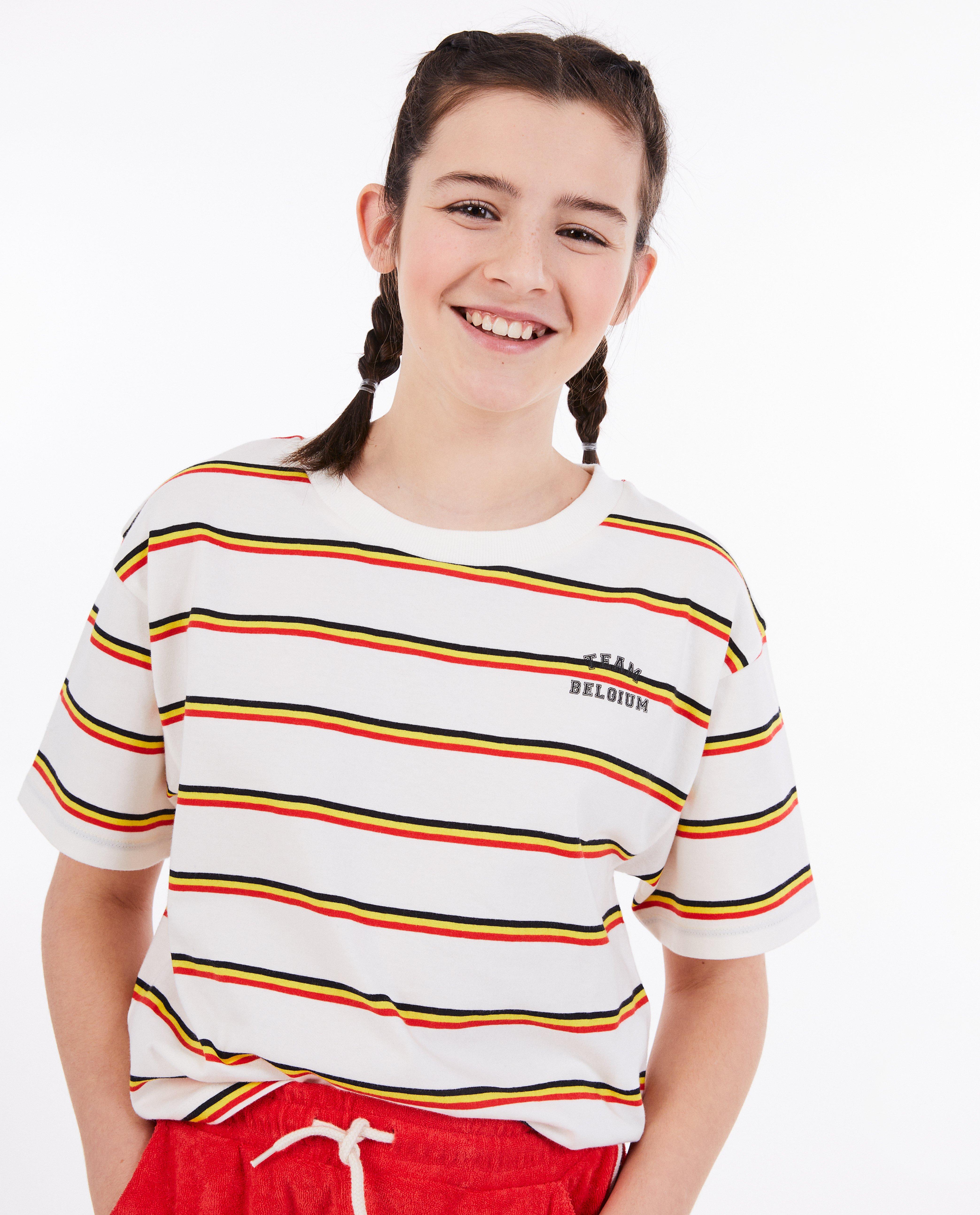Tricou cu dungi Familystories, colecția Supporter, 7-14 ani, alb