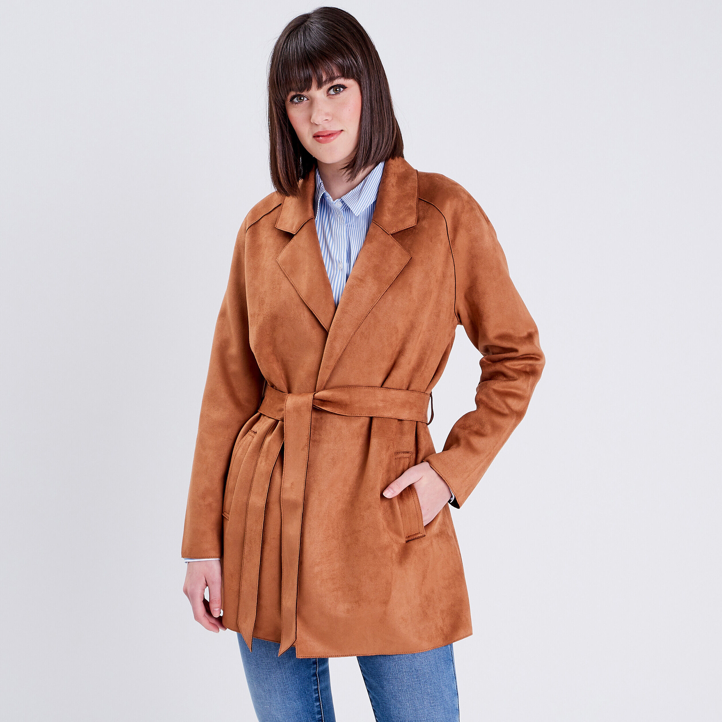Trench droit ceinturé camel femme | Cache Cache