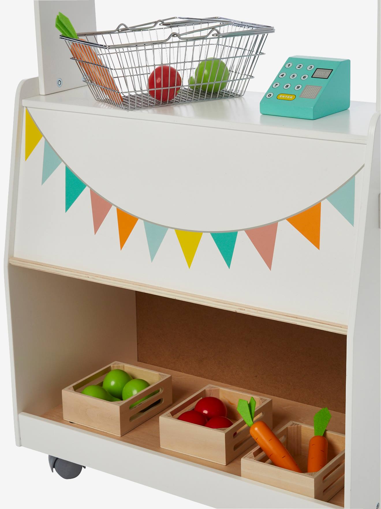 Vertbaudet Kinder Kaufladen mit Obst und Gemüse, Holz FSC - mehrfarbig