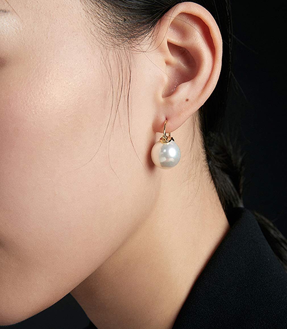POCHUMIDUU Perlenohrringe Damen Ohrringe Golden Vergoldet Ohrhänger (2-tlg), Groß Perlen Tropfen Hängend Ohrringe Schmuck Geschenke Für Frauen