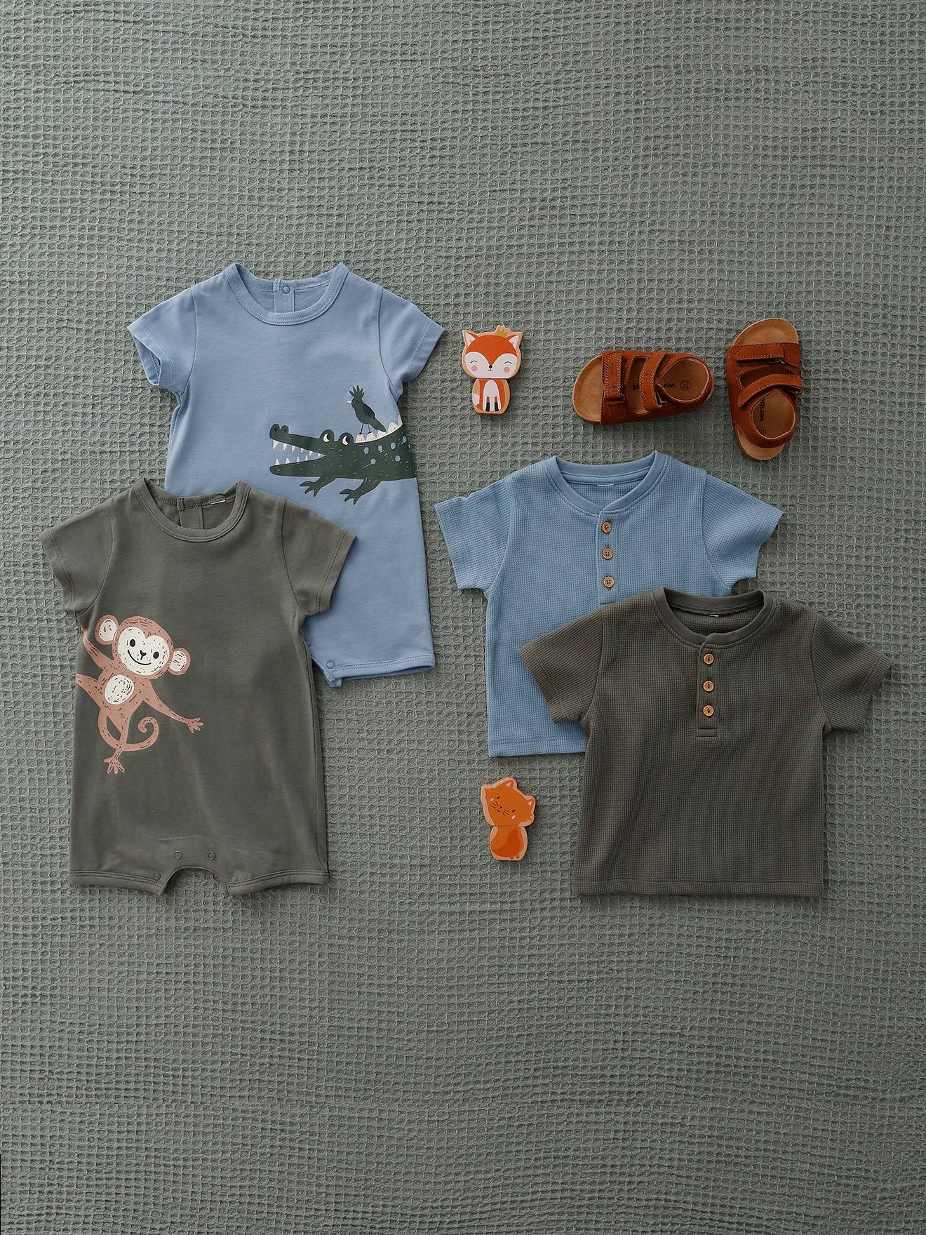 Combinaison courte bébé animal BASICS bleu ciel