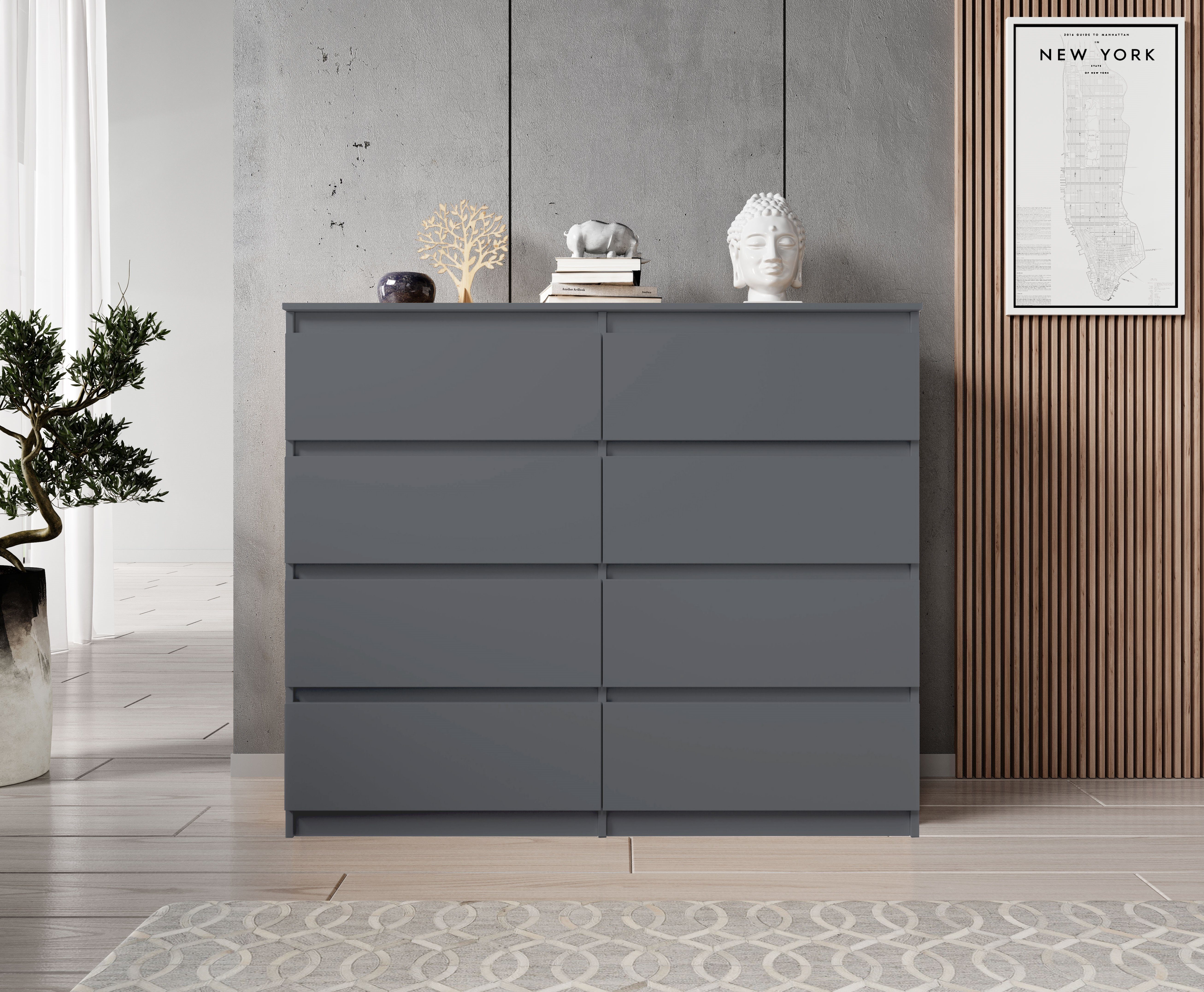 Furnix Hochkommode ARENAL multifunktional viel Stauraum, mit 8 Schubladen, B119,8 x H98,5 x T35 cm