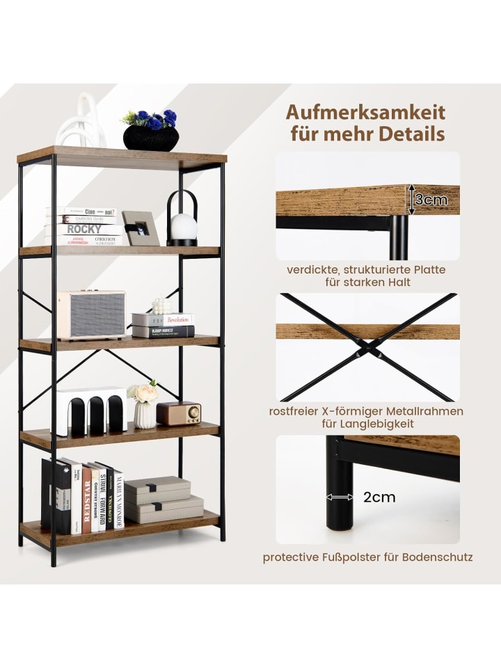 COSTWAY Bücherregal mit 5 Ebenen in Braun günstig kaufen 160 cm