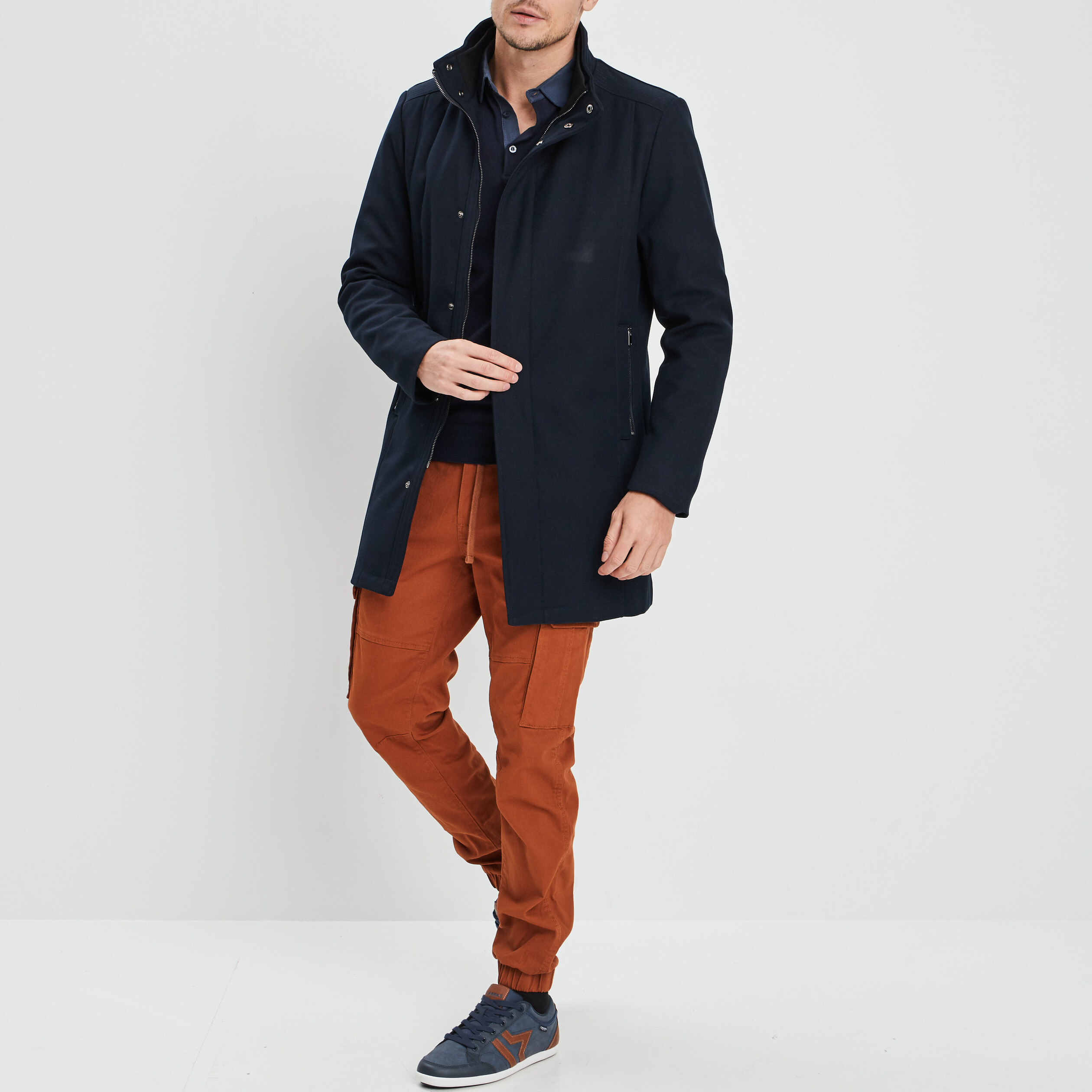Manteau droit long bleu marine homme | La Halle