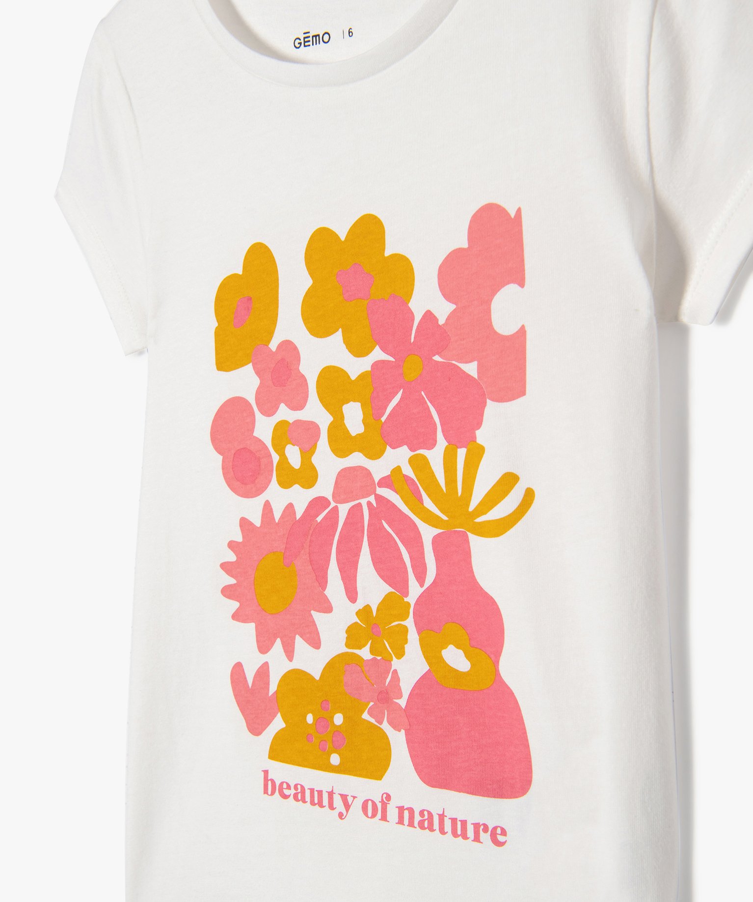 Tee-shirt à manches ultra courtes avec motif girly fille ecru | GEMO