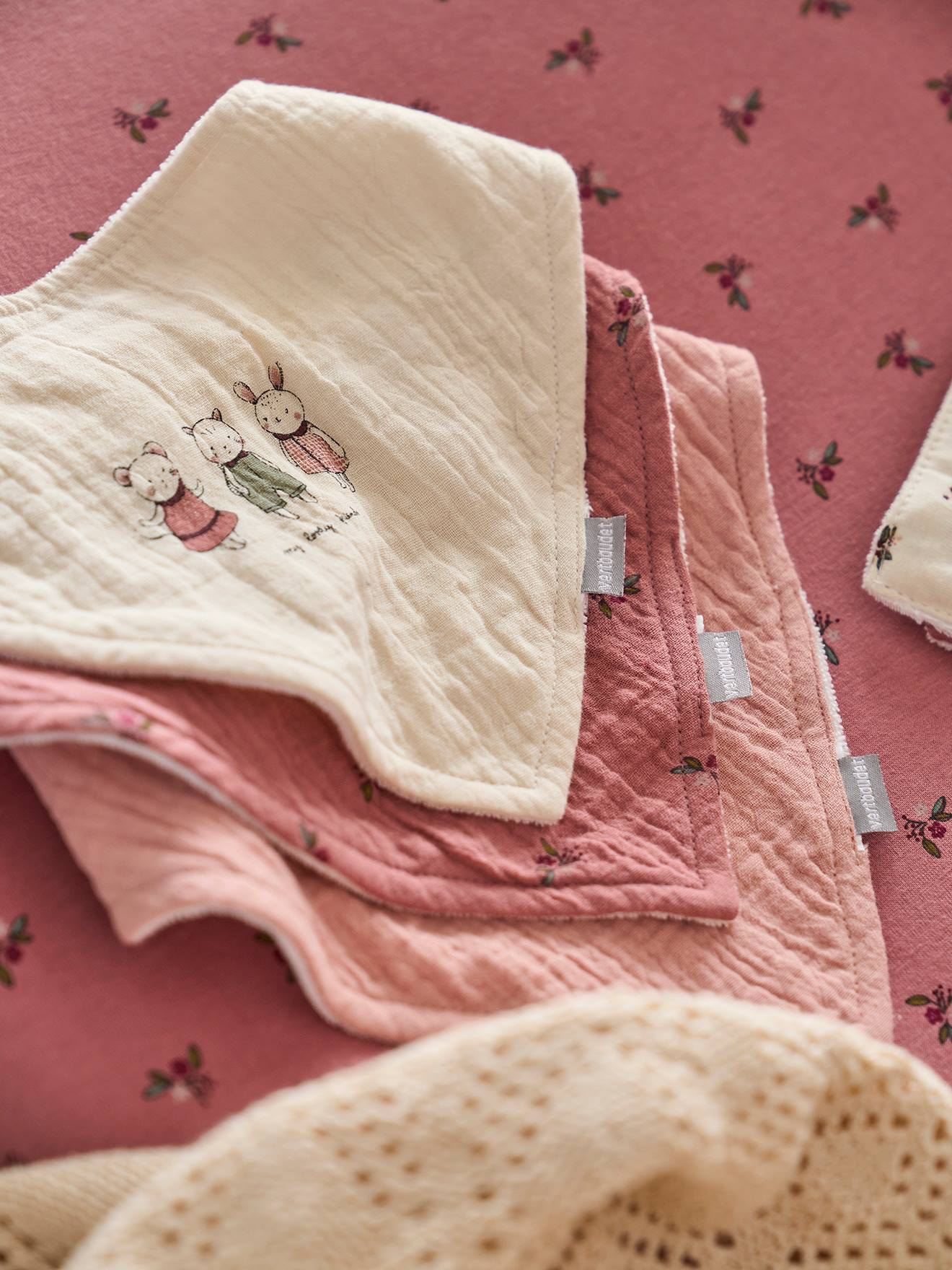 Vertbaudet 3er-Pack Baby Lätzchen/Halstücher - rosa mäuse landhaus