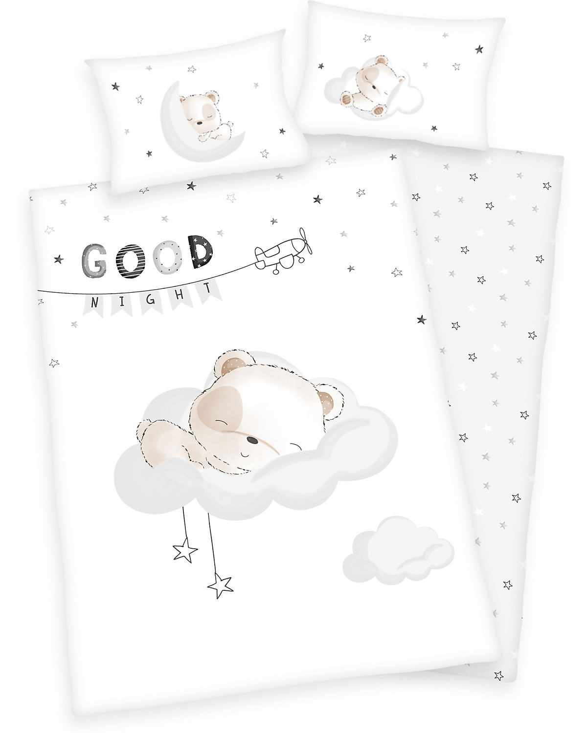 Wende-Kinderbettwäsche Sleeping little bear, Renforcé, 100 x 135 + 40 x 60 cm