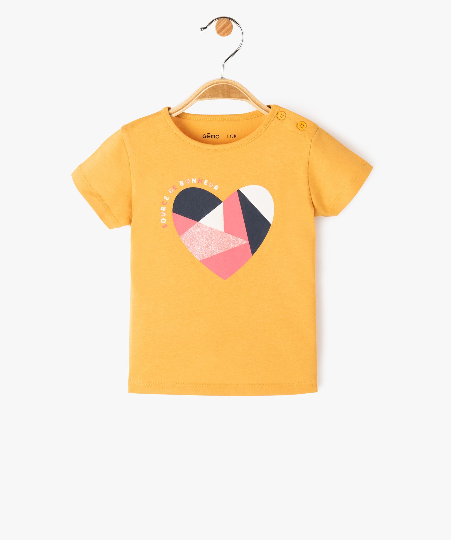 Tee-shirt bébé fille en coton à manches courtes et motif ... jaune | GEMO