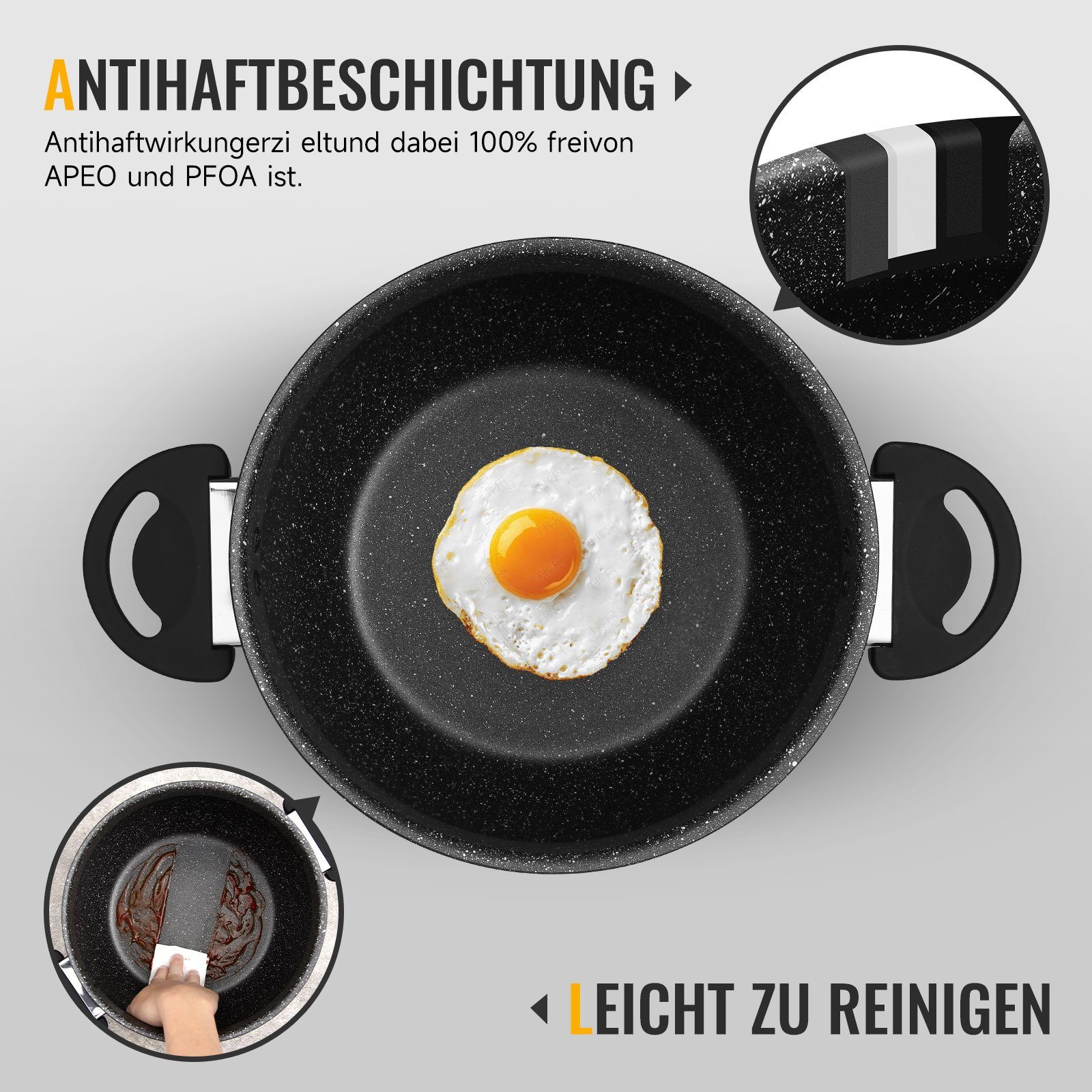 HOMELUX Suppentopf 4/6/8/10/12,5/15 L Topf Induktions Antihaft Kochtopf mit Glasdeckel, Aluminium (für alle Herdarten), induktionsgeeignet