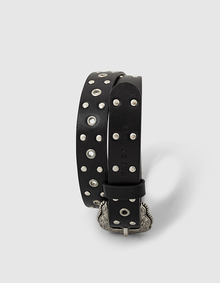 Ceinture noire à clous et rivets fille
