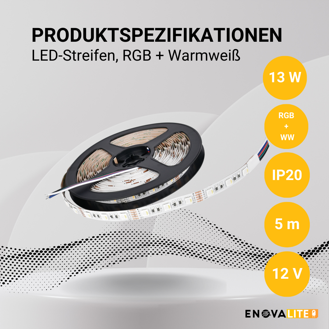 ENOVALITE LED-Streifen, RGB und warmweißes Licht, 12 V