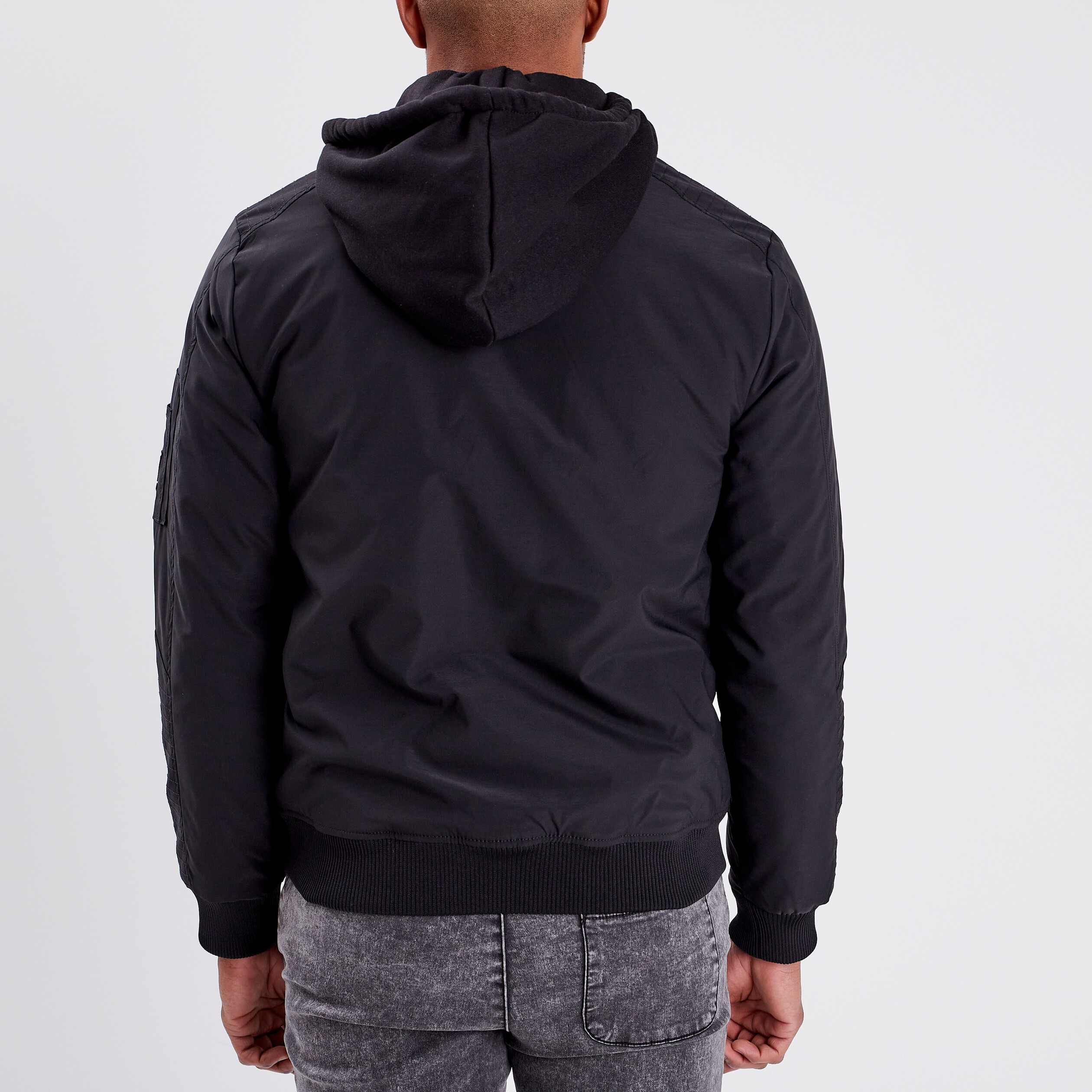 Veste bomber droite à capuche amovible noir garçon | La Halle
