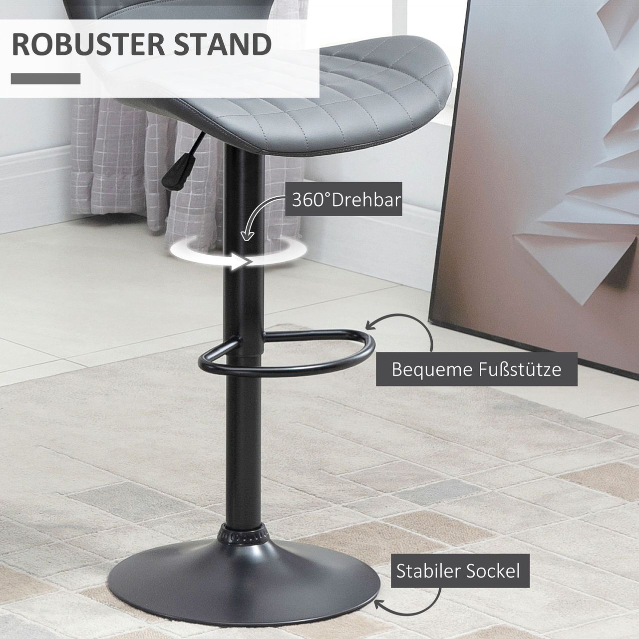 HOMCOM 2er-Set Barhocker Bistrohocker mit Rückenlehne 360° drehbar Kunstleder