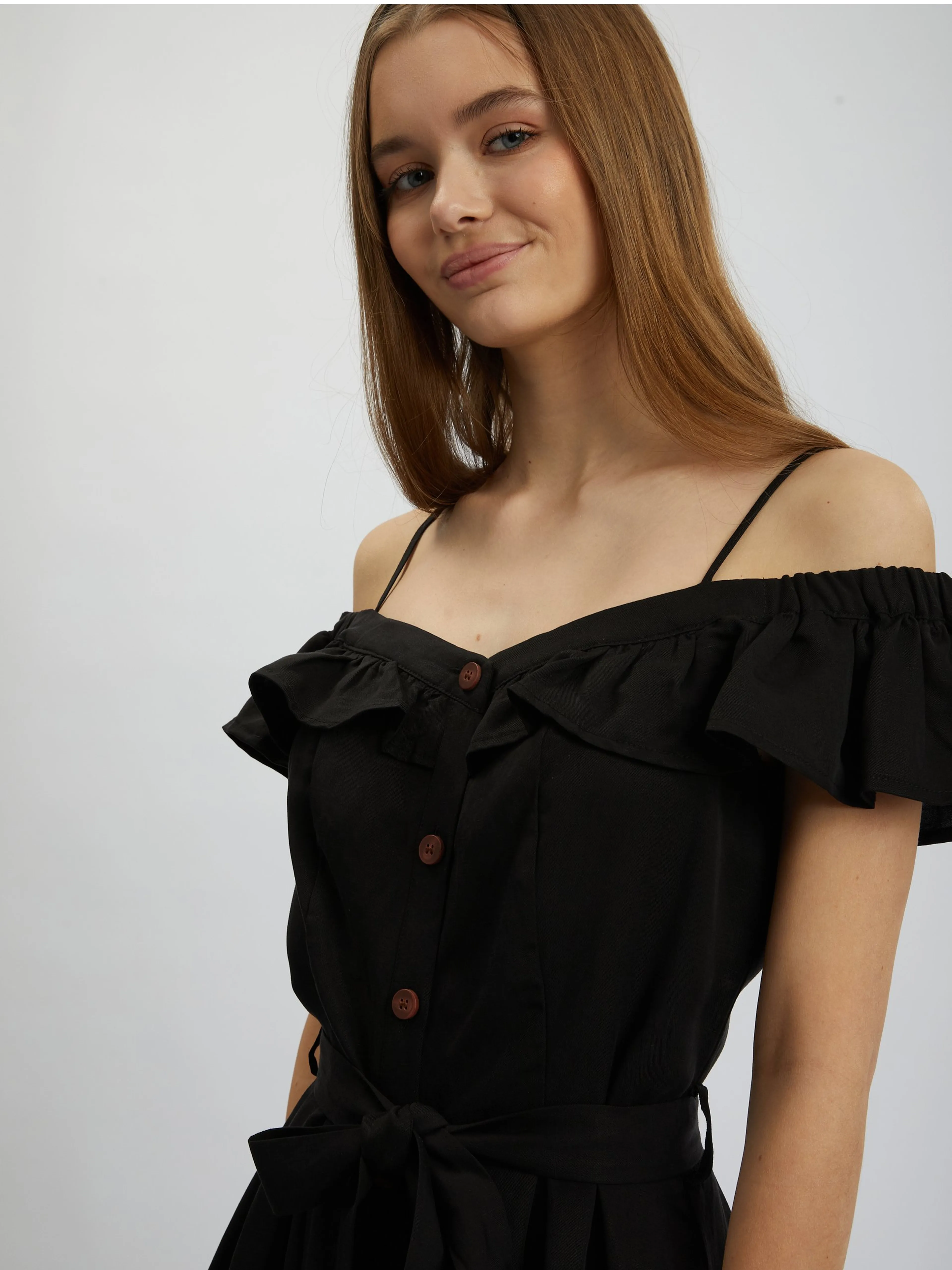 Schwarzes Damenkleid mit Leinen ORSAY