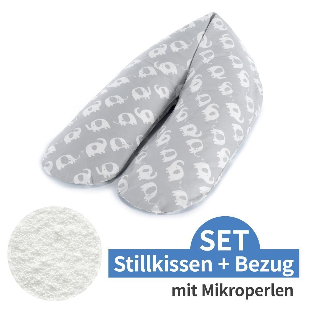 Theraline Stillkissen Das Komfort - Elefantenherde, 2-tlg., Lagerungskissen Schwangerschaftskissen inkl. Bezug (Baumwolle) 180 cm