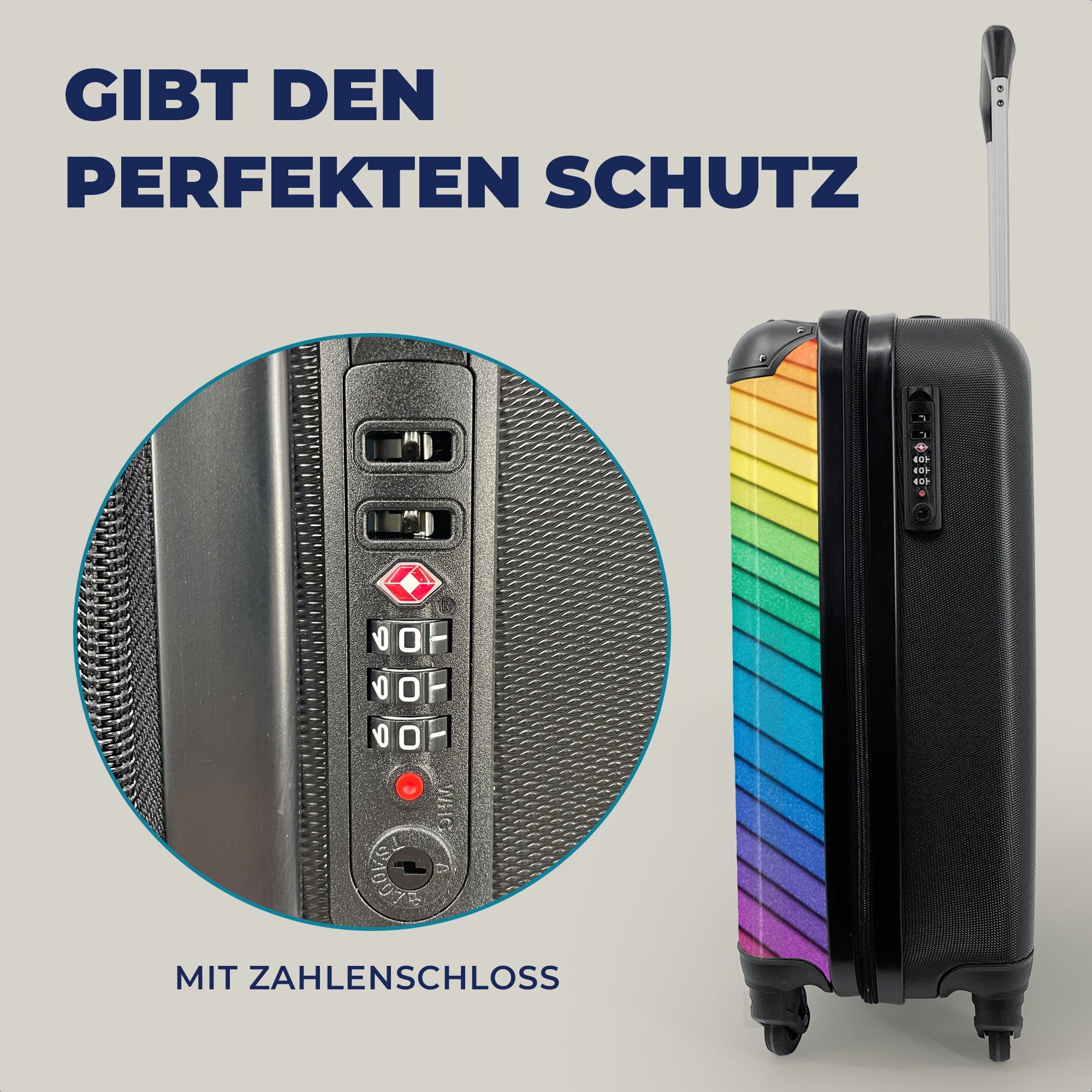 MuchoWow Handgepäckkoffer Regenbogenfarbenes Papier, 4 Rollen, Reisetasche mit rollen, Handgepäck für Ferien, Trolley, Reisekoffer