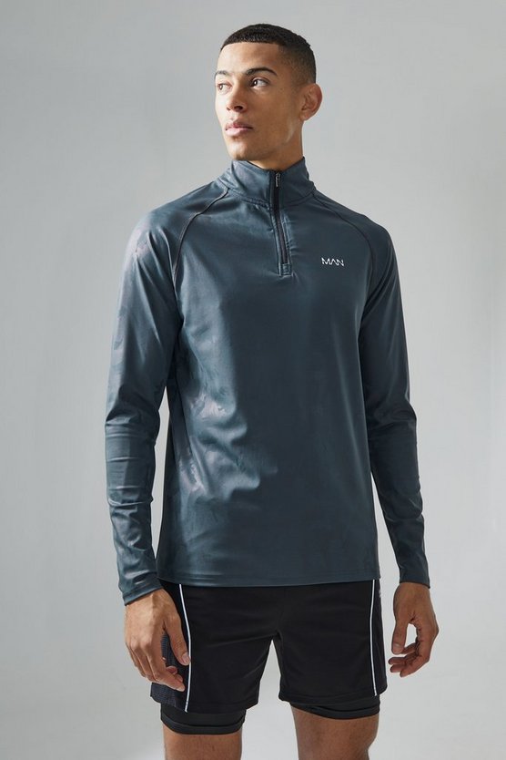 Man Active Slim-Fit Camouflage Oberteil mit Reißverschluss