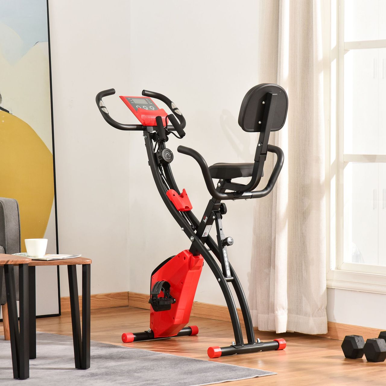 HOMCOM Heimtrainer X-Bike Fahrradtrainer LCD-Display klappbar Rot