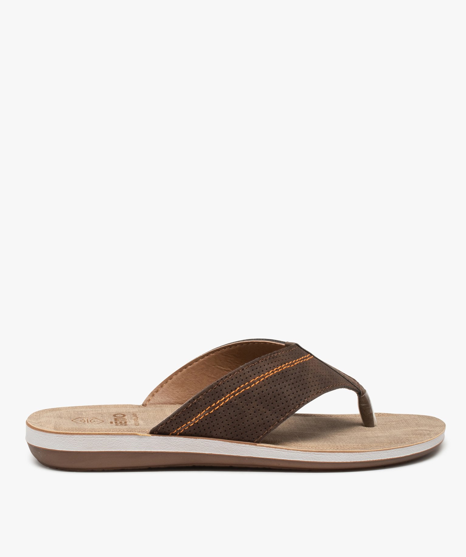 Tongs homme à semelle rembourrée et larges brides marron | GEMO