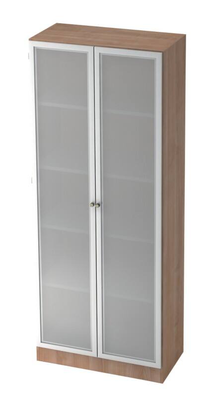 Hammerbacher Glastürenschrank SG 6100G Nussbaum, Silber 800 x 420 x 2.004 mm
