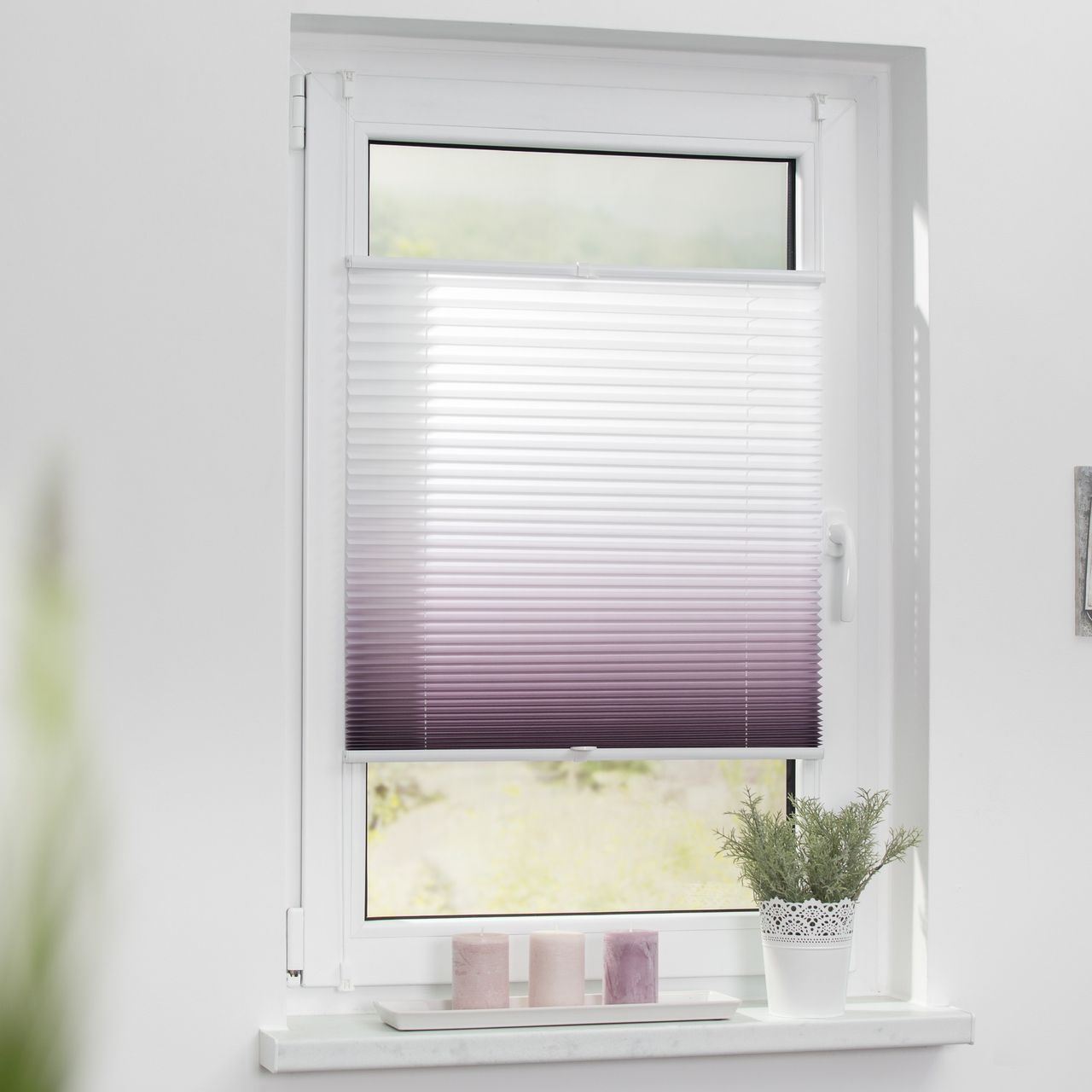Lichtblick Plissee Klemmfix, ohne Bohren, verspannt, Farbverlauf - Taupe Weiß, 45 cm x 130 cm (B x L)
