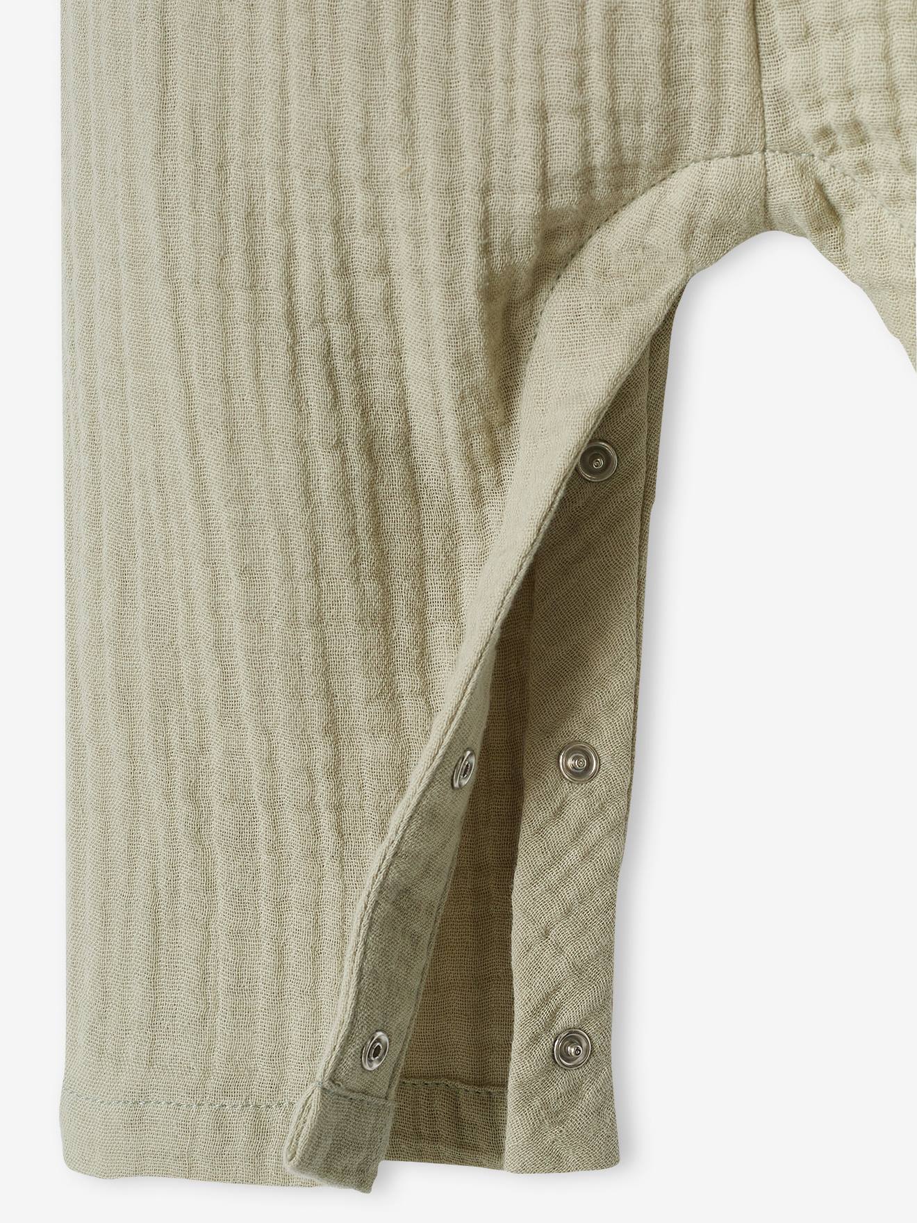 Combinaison bébé en gaze de coton vert de gris