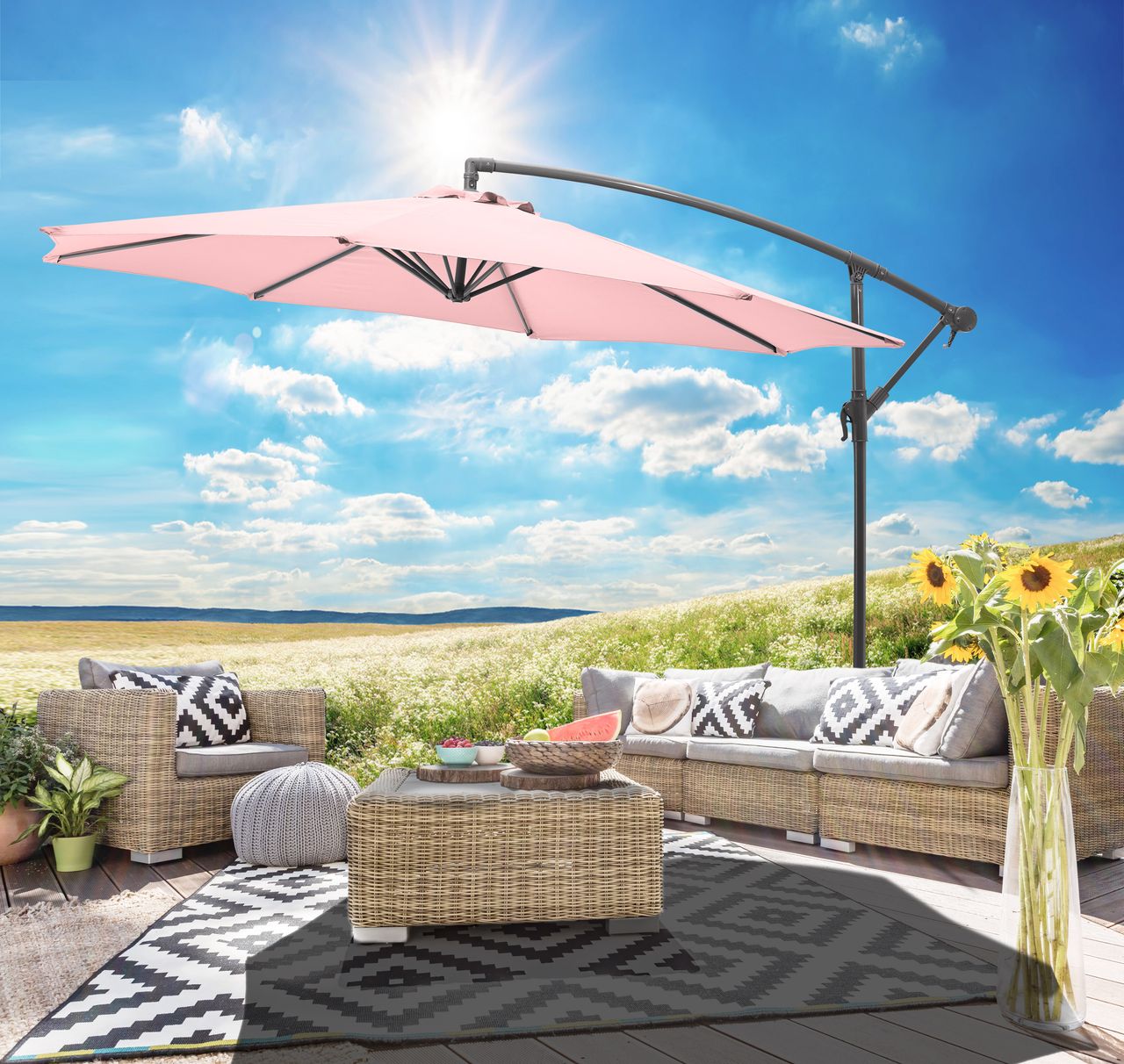 Gartenfreude Ampelschirm 300 cm,  pastell rosa