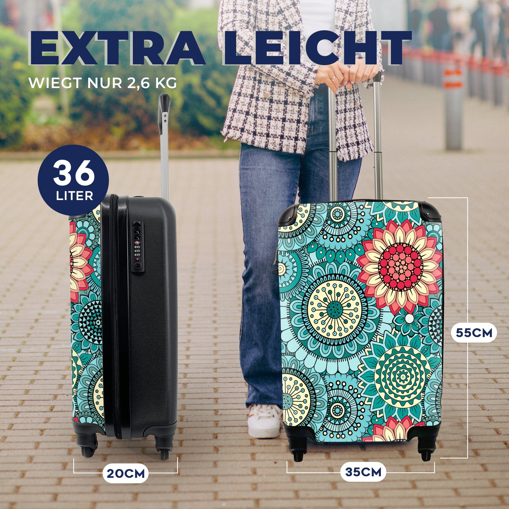 MuchoWow Handgepäckkoffer Mädchen - Blumen - Muster - Mädchen - Kinder - Kinder, 4 Rollen, Reisetasche mit rollen, Handgepäck für Ferien, Trolley, Reisekoffer