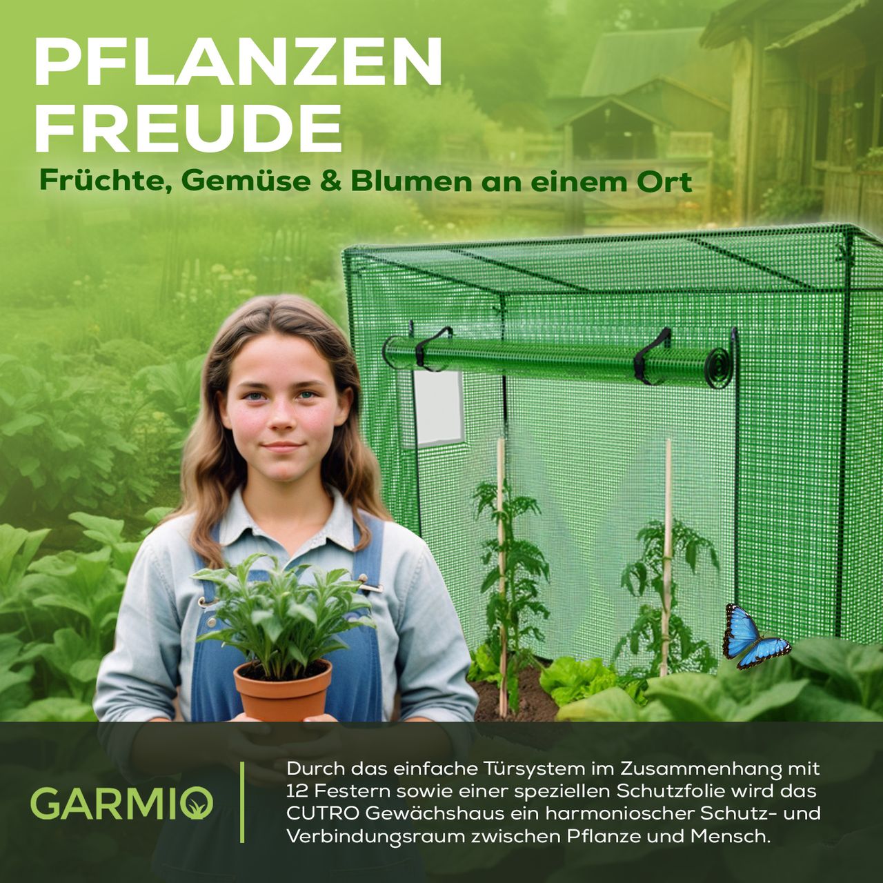 TroniTechnik GARMIO® Foliengewächshaus CUTRO, Tomatenzelt, winterfest, 2x0,77x1,69m, Frühbeet, Pflanzenhaus
