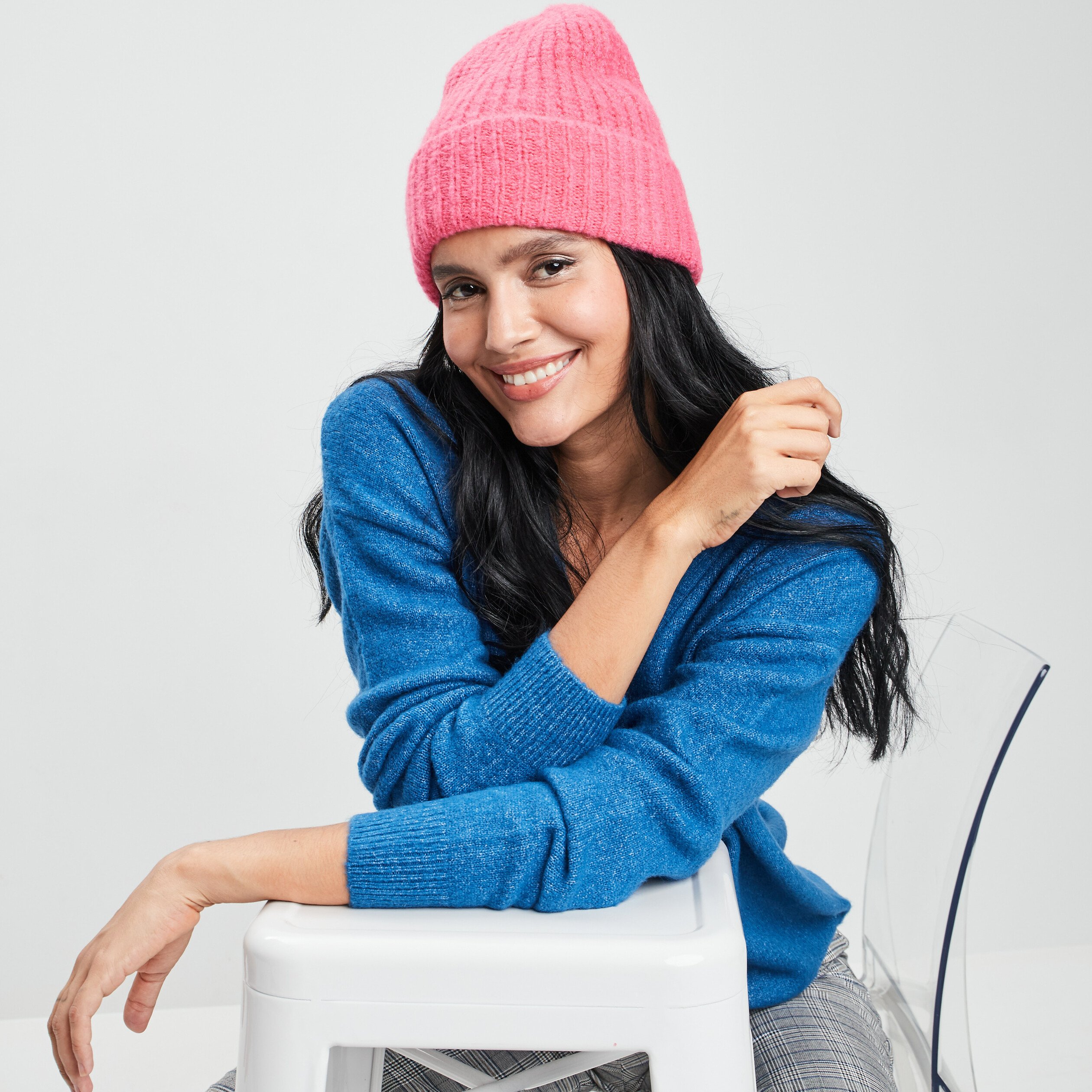 Bonnet tricoté rose fushia femme | La Halle